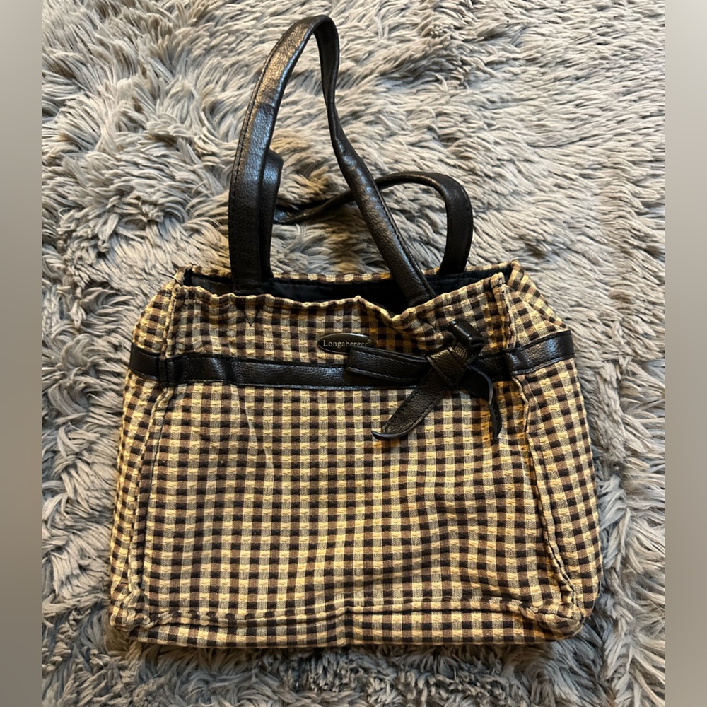 Vintage Longaberger Black/Dark Brown & Tan Khaki Plaid Tote /  Purse / Hand Bag